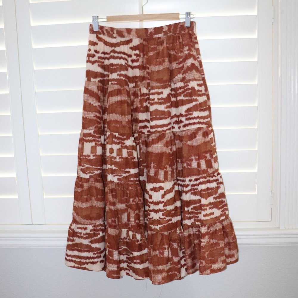Ulla Johnson Aisa Tiered Silk Skirt Fawn Brown Size 10 - Picture 2 of 3